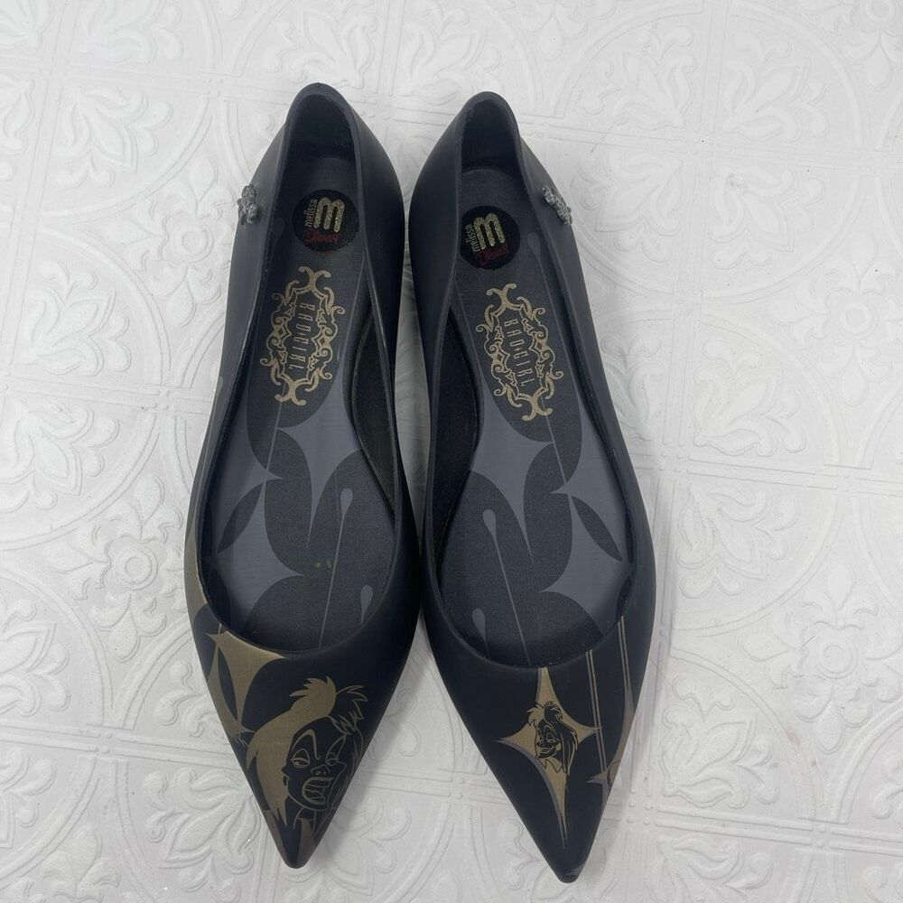 Melissa x Disney Villains Black Gold Cruella de Vil Slip On Flat Shoes Size 6 - Picture 2 of 7